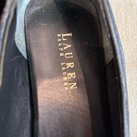 LAUREN RALPH LAUREN Sz 10 Black Velvet Squarish Toe Gold Embroidered Loafers - Picture 6 of 9